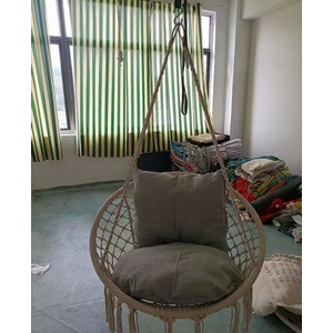 Кресло подвесное Фиби (корзина бежевая, подушка серая)