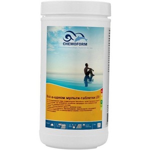 МУЛЬТИ-ТАБЛЕТКИ Chemoform 1 кг ведро, табл.20 гр, хлор для дезинфекции, флокуляции и борьбы с водорослями